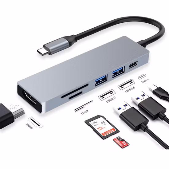 Cổng chuyển Adapter 6 in 1 (USB-C to HDTV+TF/SD+ USB 3.0)
